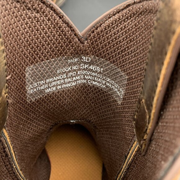 Justin Western Boots Kids Brown Leather Size 3D Rugged Tan Buffalo SK4681 - Picture 6 of 12